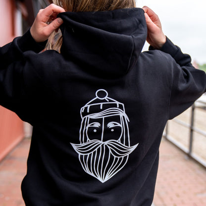 Rückseite des Fangfrisch Hoodies mit großem maritimen Print