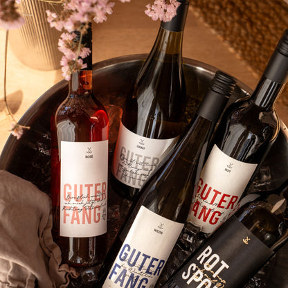 Weinreise Geschenkset Fangfrisch mit 5 Flaschen im Eis – Rosé, Weiß, Grau, Rot und Rotspont